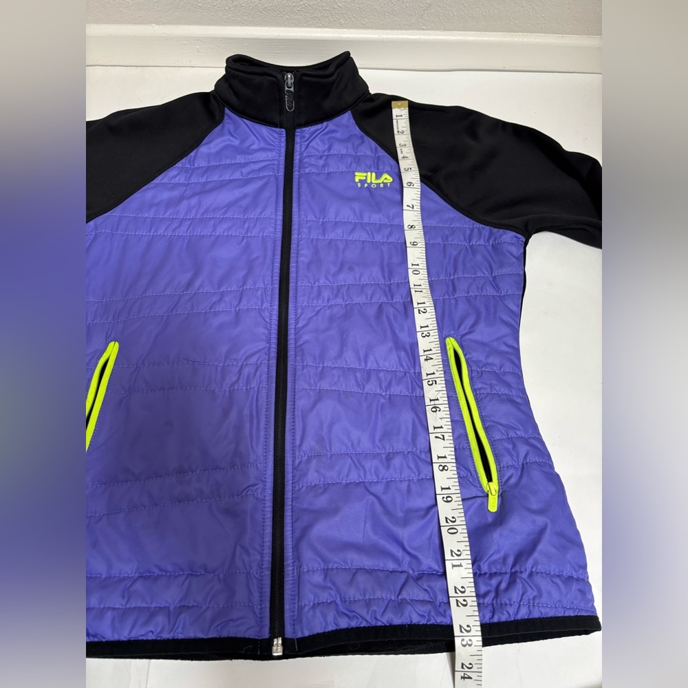 Fila Sport lightweight jacket black purple neon green size medium M quilted 90s - Picture 6 of 14